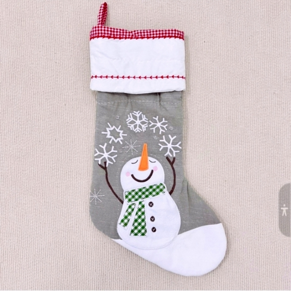 New Pottery Barn Kids Snowman Snowflakes Quilted Christmas Stocking
